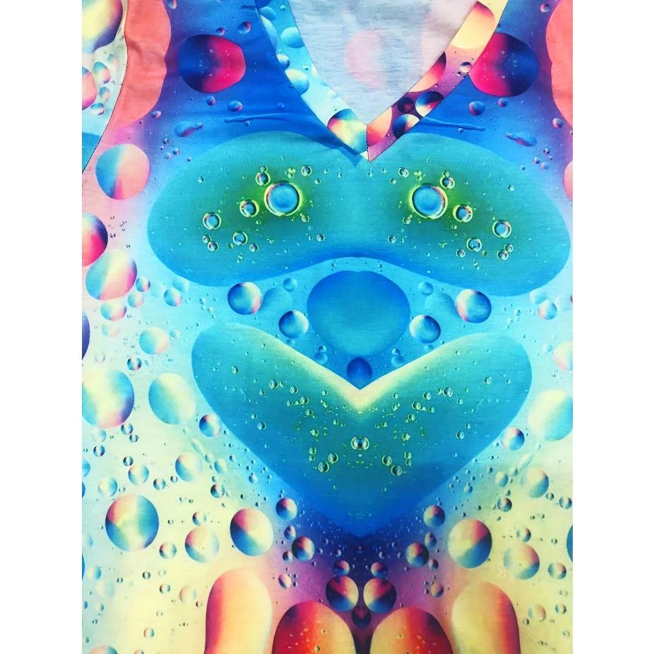 Женская футболка с V-образным вырезом, тай-дай, повседневная летняя, обычной длины, с ярким дизайном в стиле колор-блок