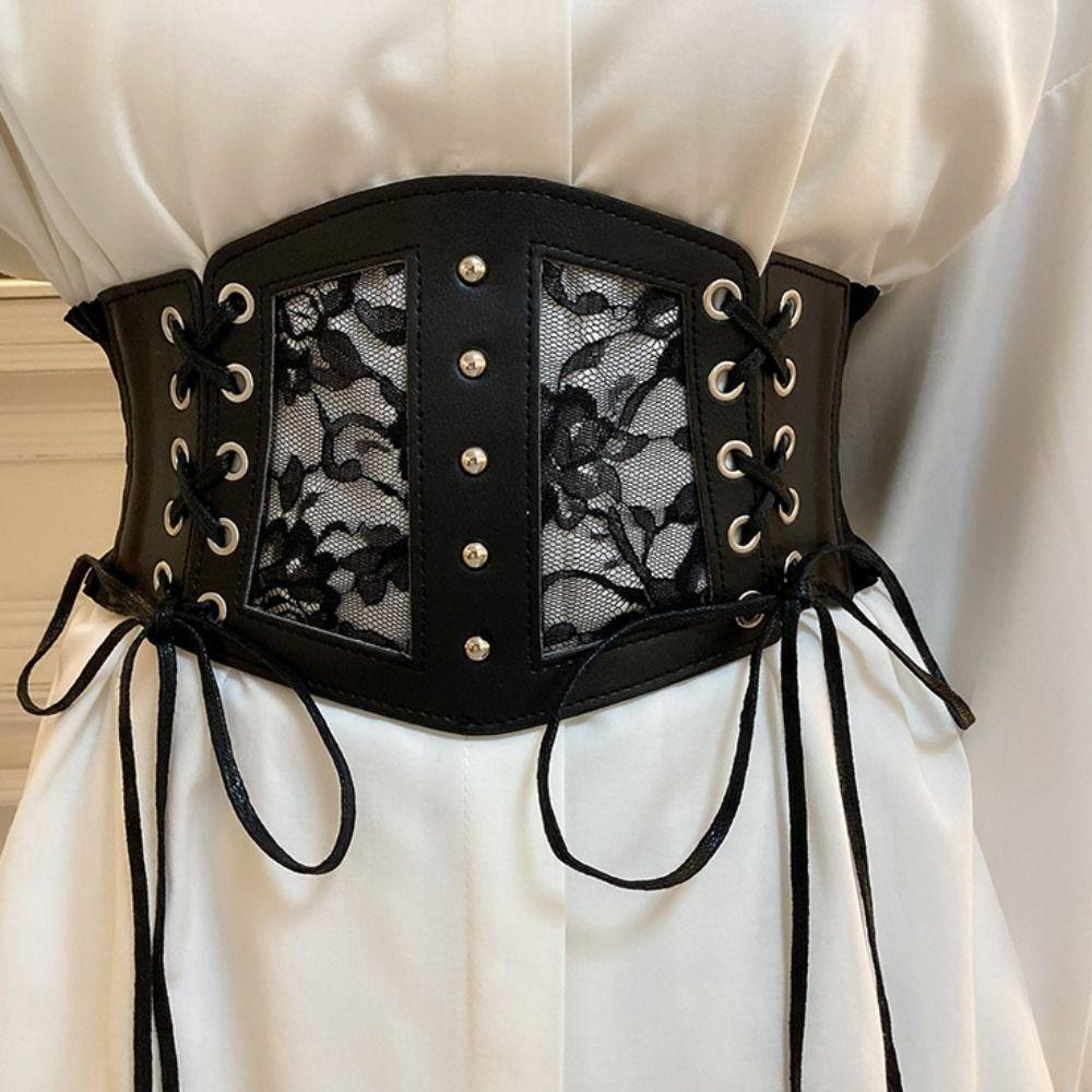 High Waist Female Waistband PU Leather Wide Waist Belt Lace Cummerbunds Clothing Accessories