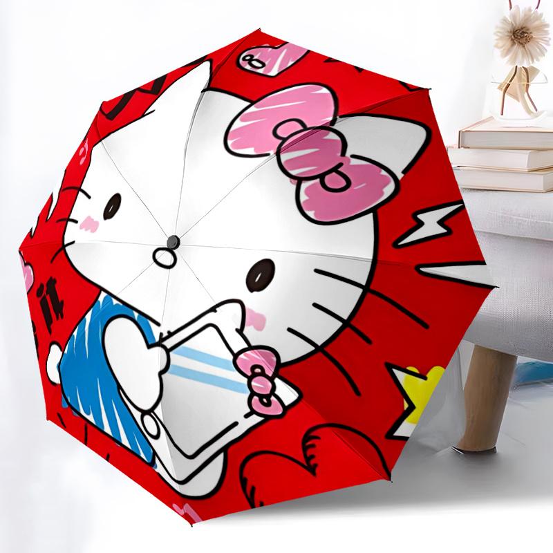 1pc Hello Kitty Automatic Opening/Closing Umbrella with Foldable Design, 8-Rib Iron Frame Outdoor Umbrella, Ideal Gift for Fans, Travelers, Daily Use,