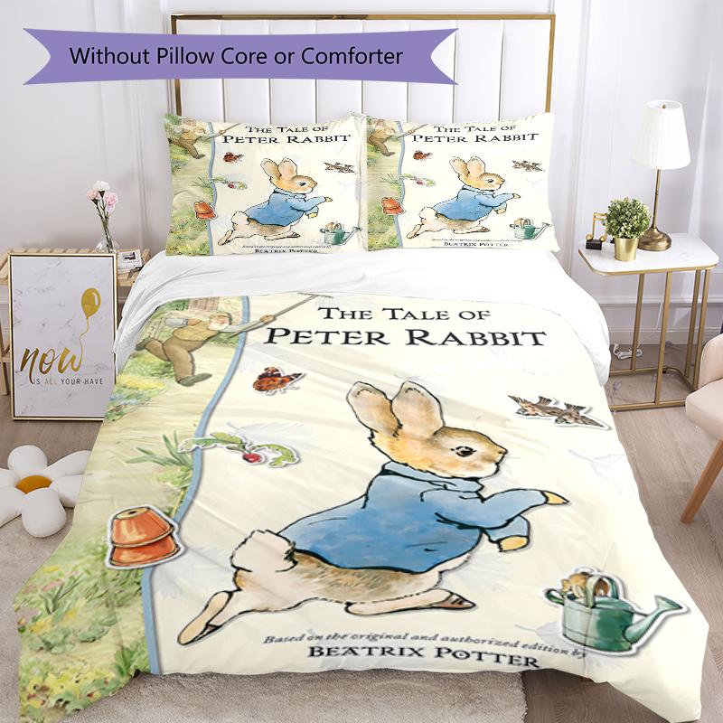 3pcs Peter Rabbit1 Design Cover Set - HD Printed Bedding with 1 Cover and 2 Pillowcases - Perfect for Home and Dorm Decor