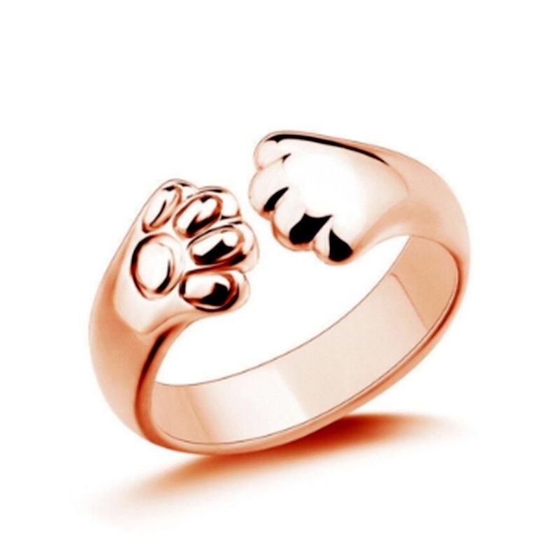 Fashionable Simple Cute Cat Paw Ring Female Open Kt Cat Ring Small Animal Cartoon Hand Ornaments