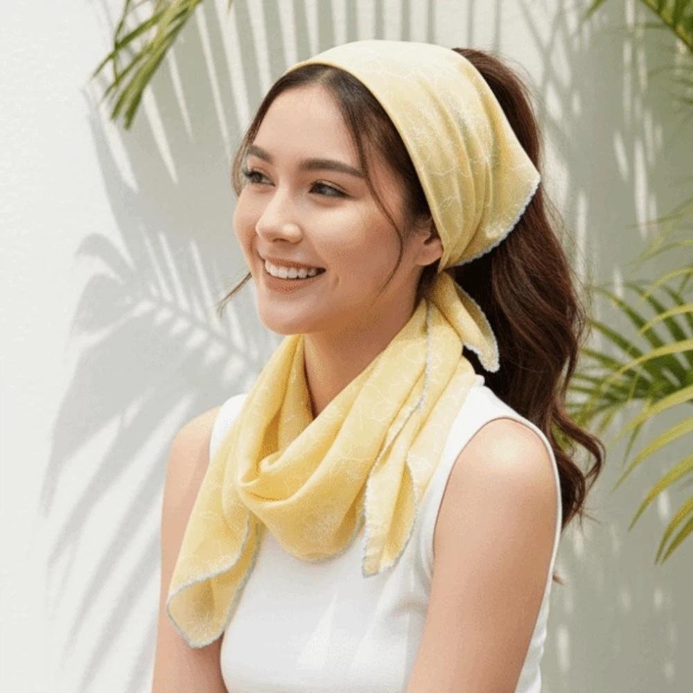 Sunshade Floral Patterned Headscarf Breathable Printed Silk Scarf Elegant Small Square Scarf Women