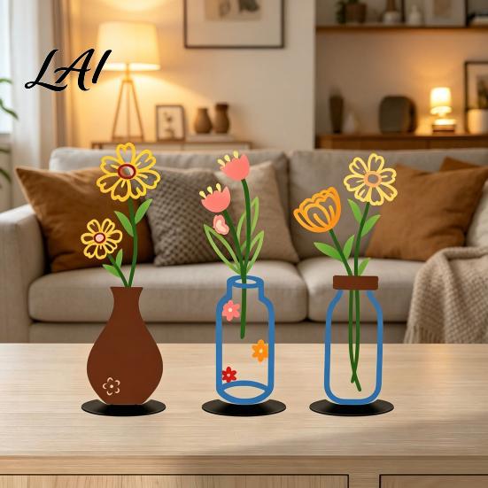 Dried Flower Holders Metal Vase Silhouette Tabletop Decor Sculptures Desktop Ornaments Creative Office Desk Ornaments Shape Decorations for