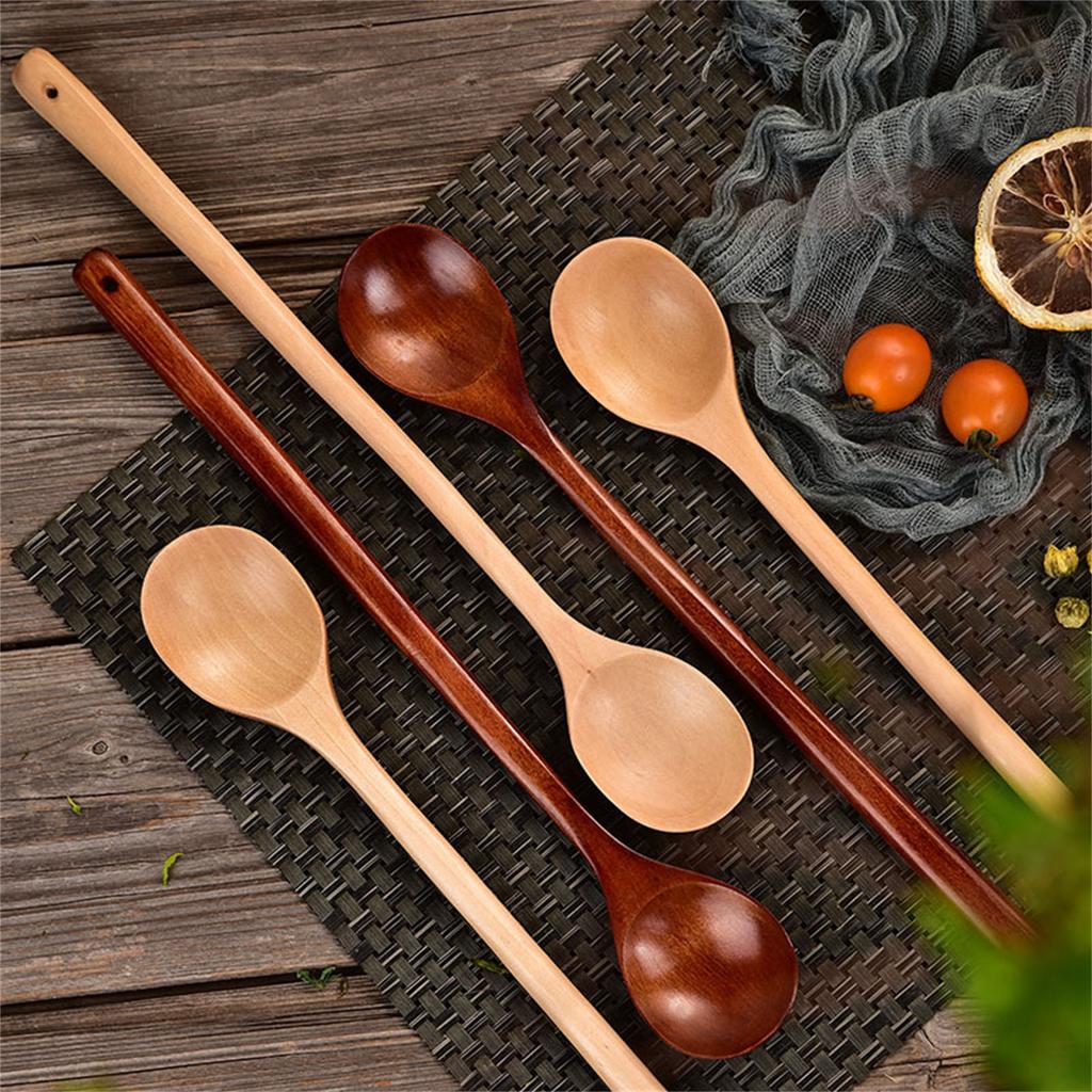 Натуральная деревянная ложка с длинной ручкой, кухонная утварь для перемешивания горячих супов, кофе и соусов, термостойкий кухонный инструмент