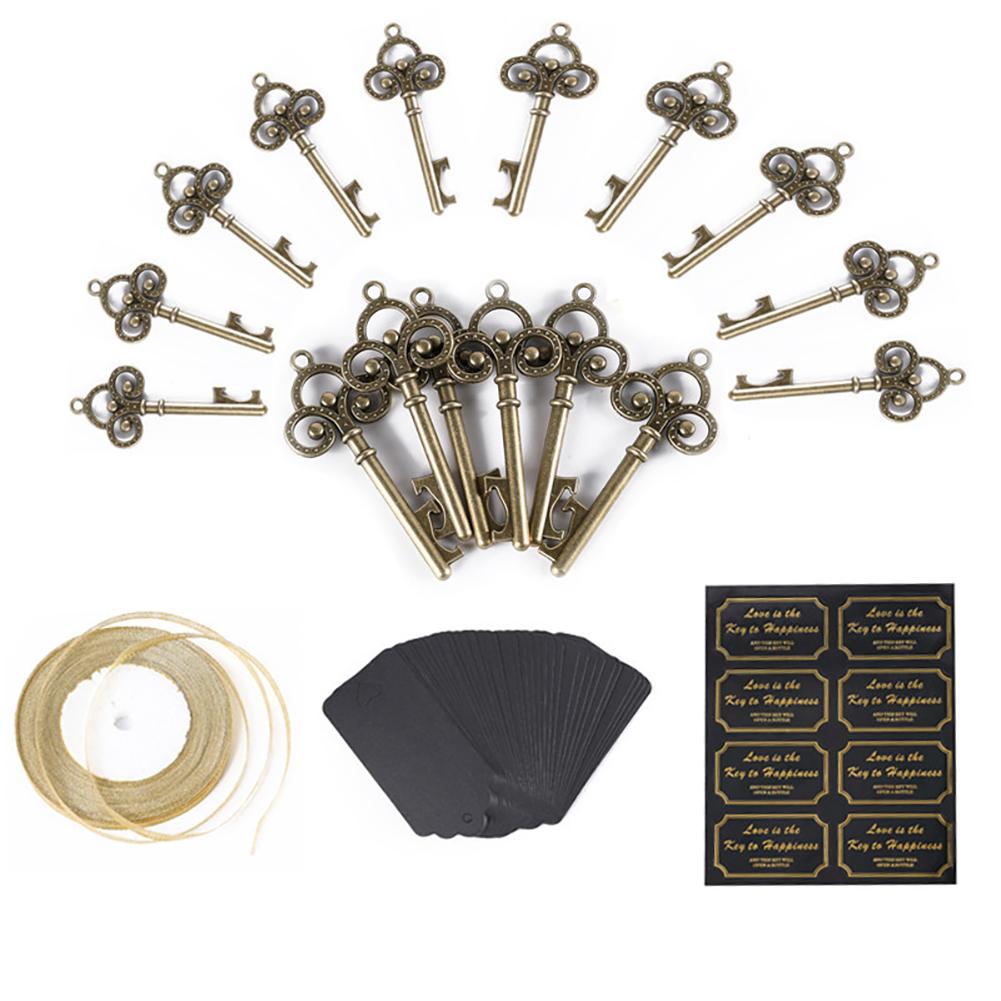 50pcs Vintage Key Bottle Opener Pendant With Escort Card Tags Ribbon Party Favors For Wedding Patty Decoration