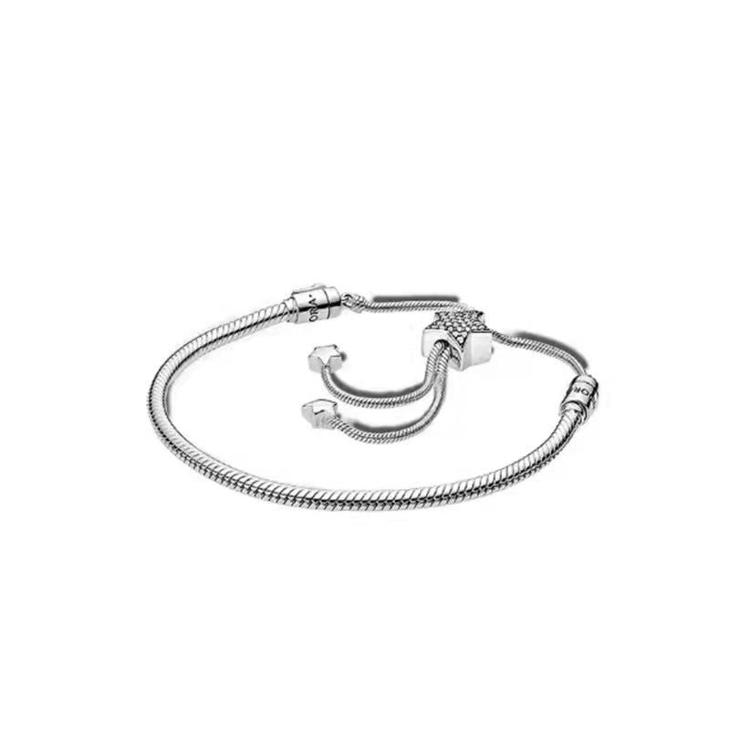 Rose Gold Peach Blossom Sliding Clasp Adjust Bracelet Fit Fashion 925 Sterling Silver Bangle Bead Charm DIY Jewelry