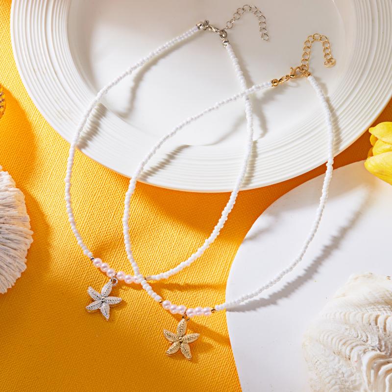 Ожерелье «Морская звезда» - Серф и пляжная бохо-бижутерия Морская звезда Черепаха Ожерелья-чокеры из бусин, Регулируемые ожерелья, Океанский подарок
