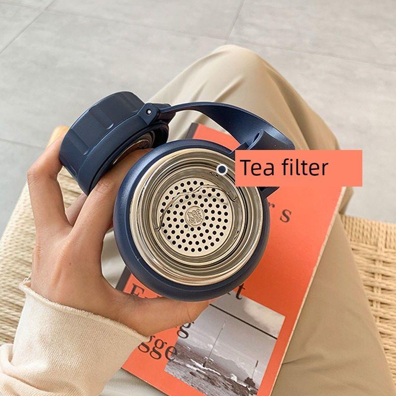 Large-Capacity Thermos Cup for Men and Women, Stylish and Portable, with Tea Infuser, 304 Antibacterial Stainless Steel Water Bottle for Students