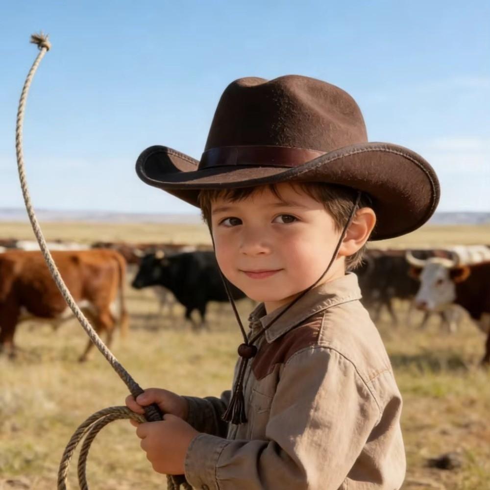 Felt Kids Cowboy Hat Solid Color Top Hat Retro Western Cowboy Hat Costume Accessories