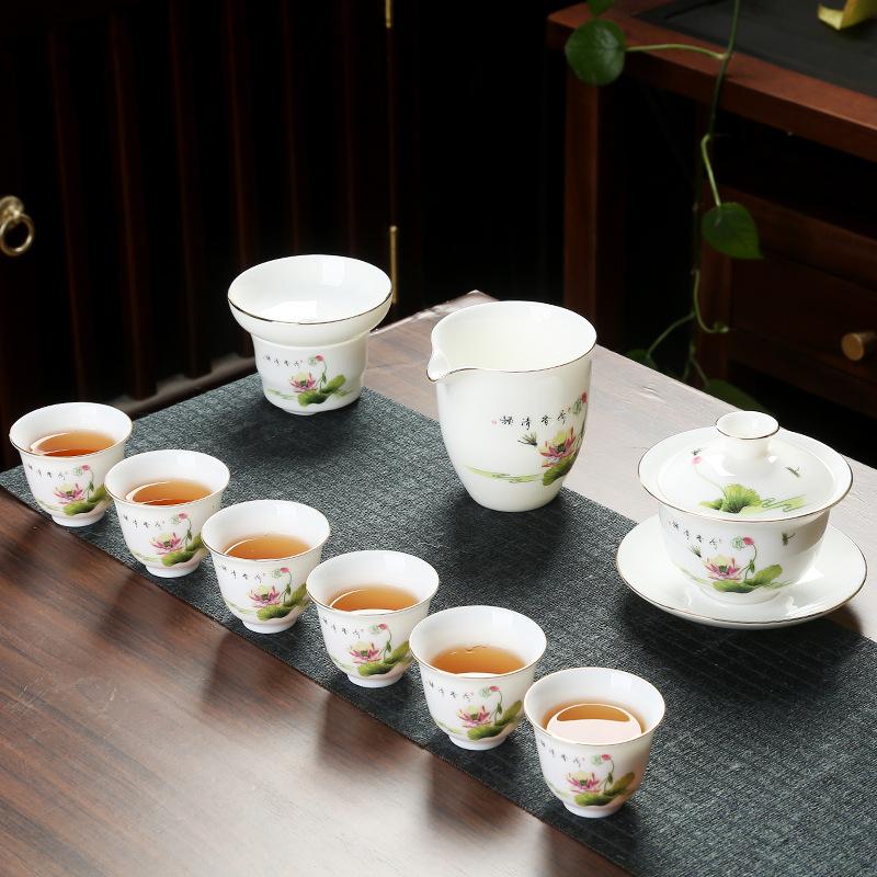 Good value goods suet jade porcelain kung fu tea set business merchandise gifts can be done