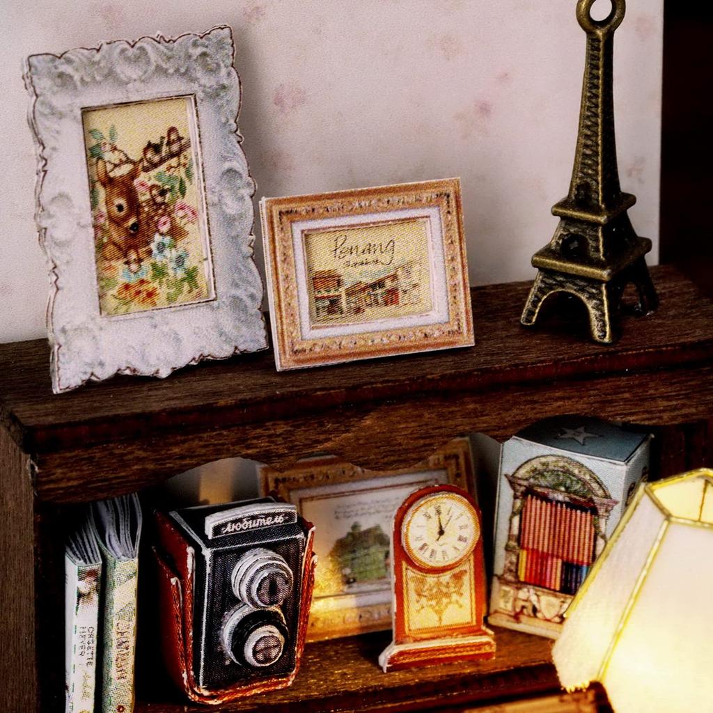 CUTEROOM Handmade DIY Dollhouse Miniature Kit Wooden Dollhouse with Dustproof LED Lights and Detailed Instructions - Furniture, Cover, (QT031)