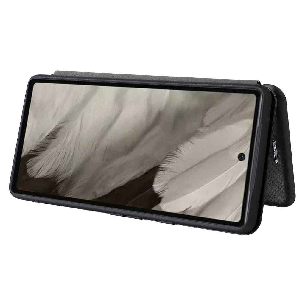 Для Google Pixel 7a Чехол для телефона с текстурой углеродного волокна, Слот для карт, ПУ кожа, Магнитная самовсасывающаяся подставка, Обложка