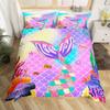 Erosebridal Mermaid Tail Comforter Cover,Kids Fish Scales Duvet Cover Twin,Girly Shell Starfish Bedding Set Ocean Life Sea Animal Bed Sets P