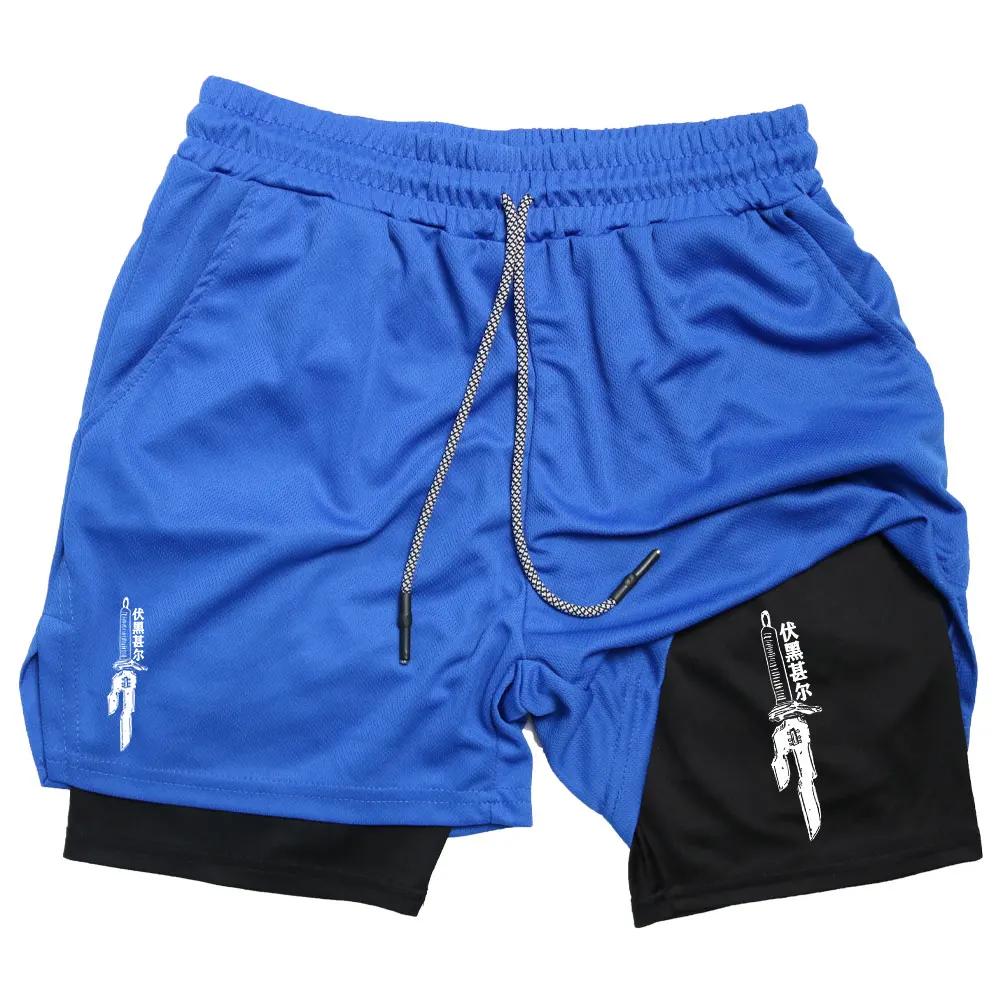 Мужские шорты Anime Performance GYM Casual Sports Summer Compression Shorts Workout Running Mesh 2 In 1 Sport Shorts