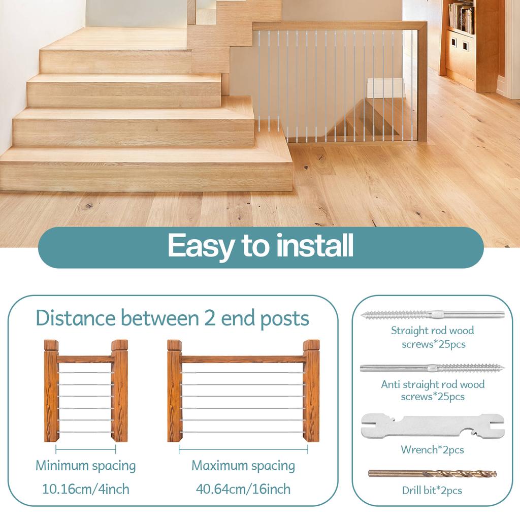 50Pcs Stainless Steel 1/8" Swage Lag Screws Left and Right Cable Railing Kit Hardware Handed Thread 1/8" Cable Railing Kit