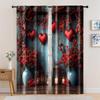 2pc, Romantic Valentine's Day Curtains Red Wood Theme Polyester,Without Electricity Holiday Decorations for Aesthetic Room