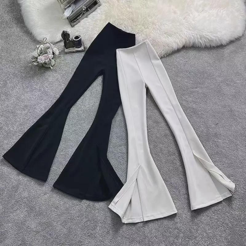 Узкие расклешенные брюки с высокой талией для женщин - брюки длиной до пола на весну/лето