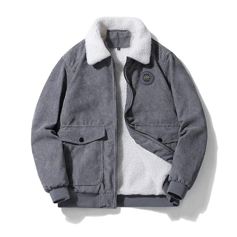 Мужская куртка-бомбер, высококачественная мужская одежда, мужская плюшевая утолщенная пуховая куртка, мужское шерстяное теплое пальто с лацканами, зимняя куртка для мужчин