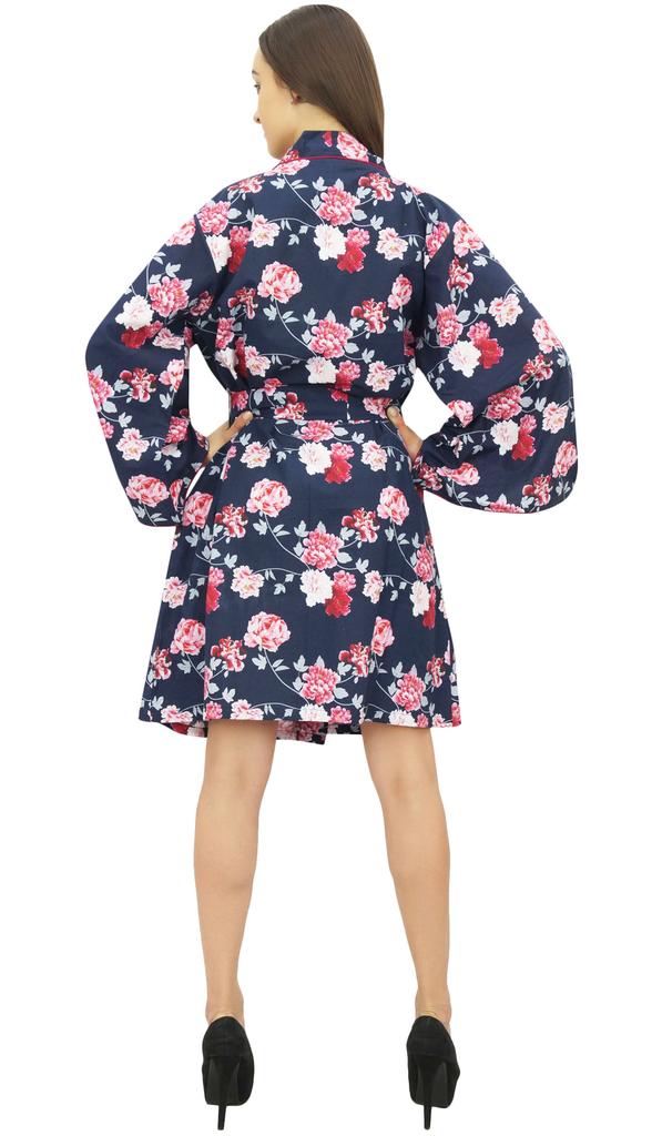 Bimba Женский халат-кимоно бордового цвета с поясом и цветочным принтом, накидка для сна -