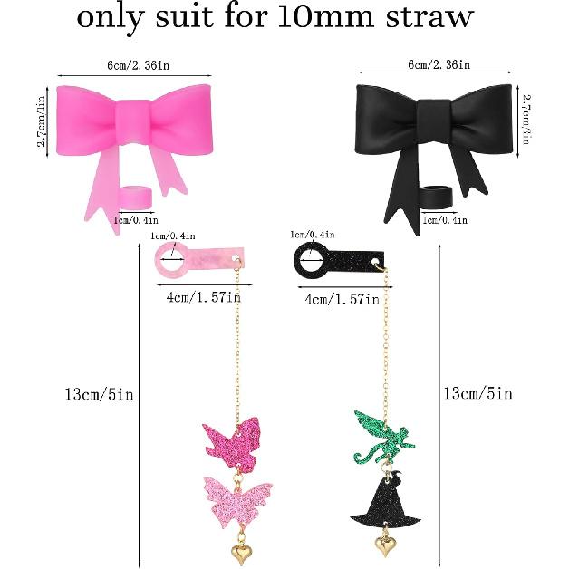 Cup Accessories Set 10mm Flying Monkey Butterfly Straw Charm for 30&40 oz Tumbler with 2pc Bow Straw Cover