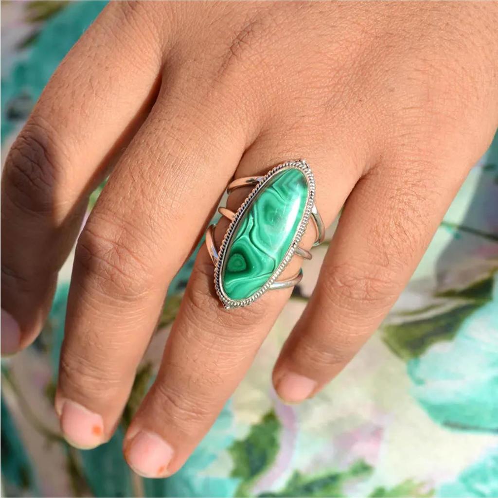 Malachite 925 Sterling silver  Ring, Oval Gemstone Handamde Mens Ring Jewelry