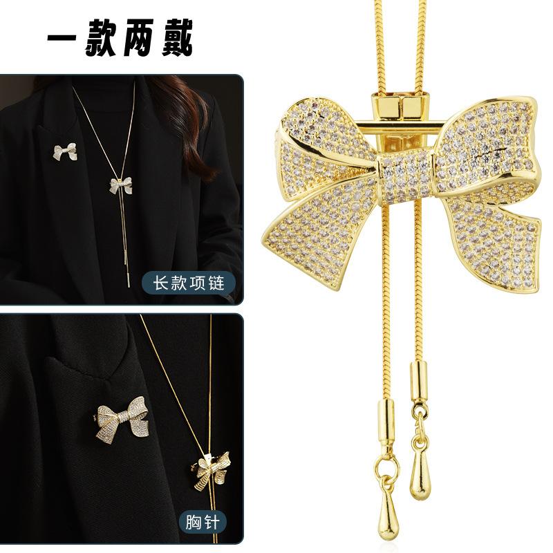 Suijue Pearl Sweater Chain Two Wear Crystal Flower Long Necklace Titanium Steel National Style Two Wear Function