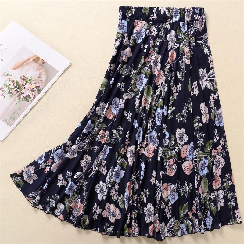 Женская летняя юбка миди из ледяного шелка – длина 72 см, элегантный танцевальный стиль для женщин среднего и пожилого возраста