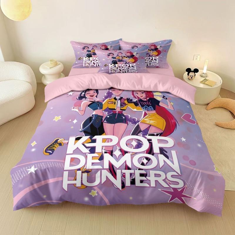 KPop Demon Hunters Руми Аниме Двумерный Комплект из Четырех Предметов Студенческое Общежитие Мягкое и Удобное Пододеяльник и Комплект Постельного Белья