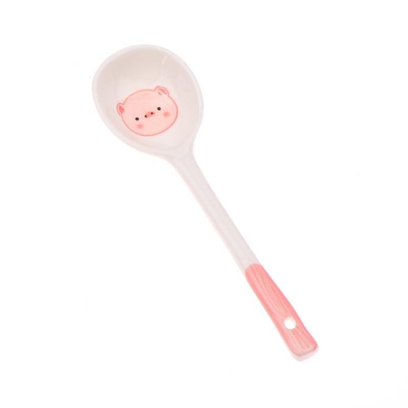 Керамическая суповая ложка в виде свиньи Kawaii, милая расписанная вручную кофейная десертная ложка с длинной ручкой, кухонные принадлежности