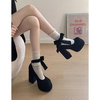 Французские ретро туфли Мэри Джейн на толстом каблуке, женские туфли на высоком каблуке с мелким вырезом, маленькие ароматные одинарные туфли, новинка весны и осени