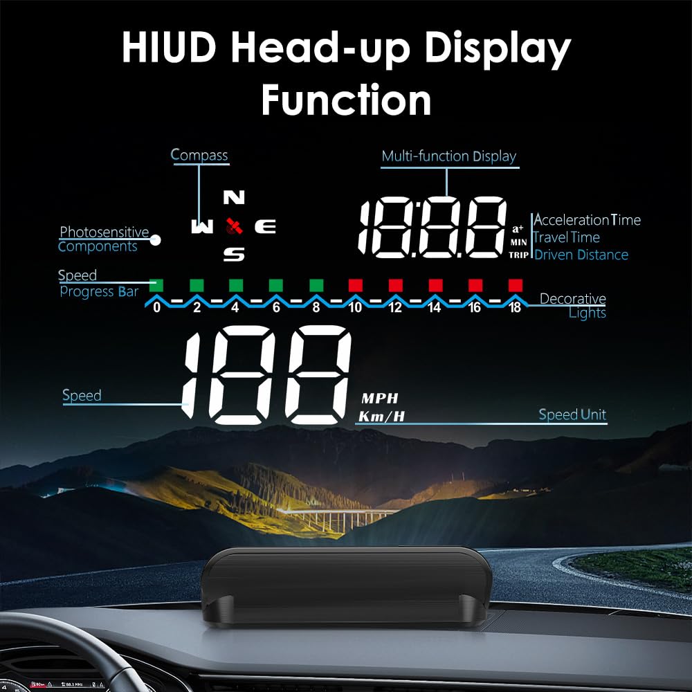 M19 Heads Up Display for Cars, GPS Digital Speedometer with Speed MPH, Windshield Projection for All Vehicles