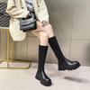 Fashion Women High Boots 2024 Spring Autumn Ladies Fashion Platform Mid Calf PU Leather Slip On Goth Knee Long Boots Black Woman Shoes