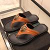 Fashion New men's beach shoes flip-flops  designer leather outside wear sandals head layer cowhide