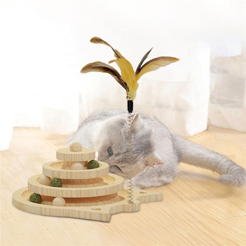 Кошачья башня для тренировок с шариками, треки, диск, кошачье развлечение на интеллект, двухуровневая вращающаяся платформа