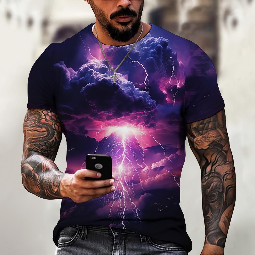 Футболка Lightning для мужчин, повседневные летние футболки, крутые футболки с 3D-принтом для мужчин, футболки с коротким рукавом, свободная мужская одежда