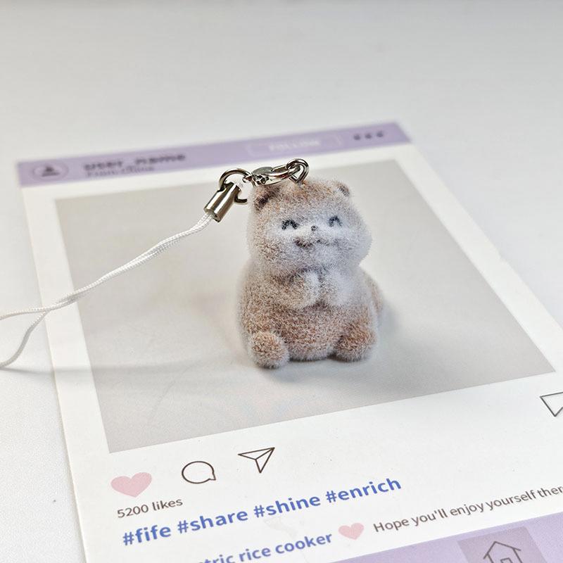 Lovely 3D Flocked Otter Pendant Keychain Cute Cartoon Backpack Charm Animal Keyring Bag Hanging Decoration Accessories