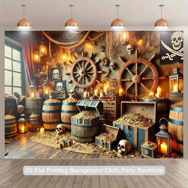 2D plane, 1 piece of pirate treasure background cloth, suitable for birthdays, Halloween, photo booths