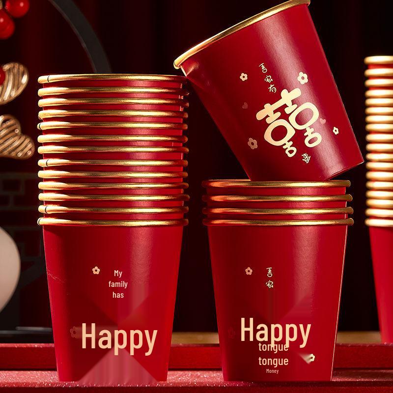Роскошные Золотые Утолщенные Одноразовые Свадебные Чашки - Элегантные Красные Чайные Чашки для Банкетов и Домашнего Использования
