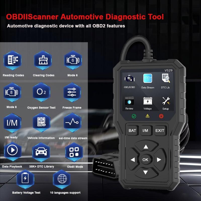 2025 Новый Автомобильный OBD2 Сканер Диагностический Инструмент Читатель Кодов Полная OBDII Диагностика FOXSUR V529 Тест Напряжения Аккумулятора Данные в Реальном Времени