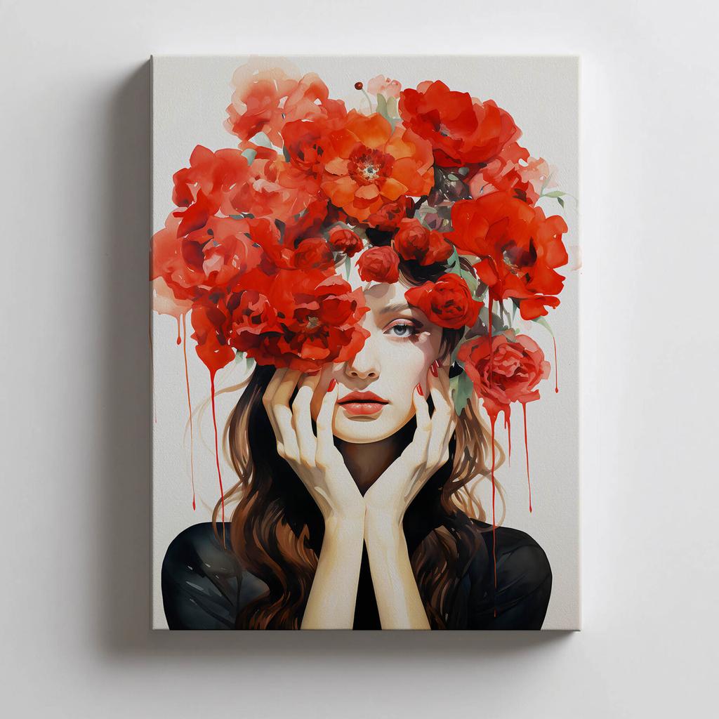 Woman Decorated with Poppies Woman Decorated with Poppies, 70X100 Cm, Black Aluminum Frame, 230 Gsm Matte Paper