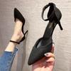 Fashion Spring and Autumn High Heel Women New FashionThin Heel Professional Pointed Black Buckle Strap Single Shoe Women Zapatos Mujer