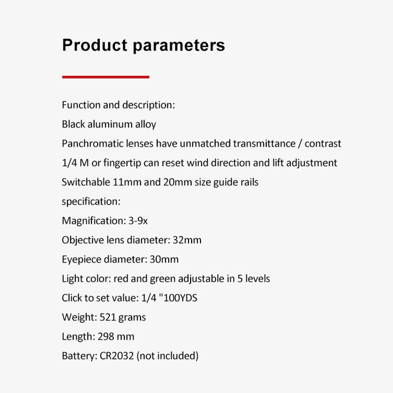 VOMZ 3-9x32 EG Hunting Scope Red/Green Dot Illuminated Sight Tactical Scope with 22mm for Hunting