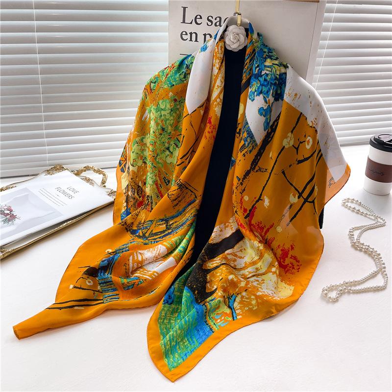 Four Season Style 110 * 110 Cm Silk Smooth Encrypted Brocade Large Square Scarf Scarf Thin Shawl Travel Sunscreen