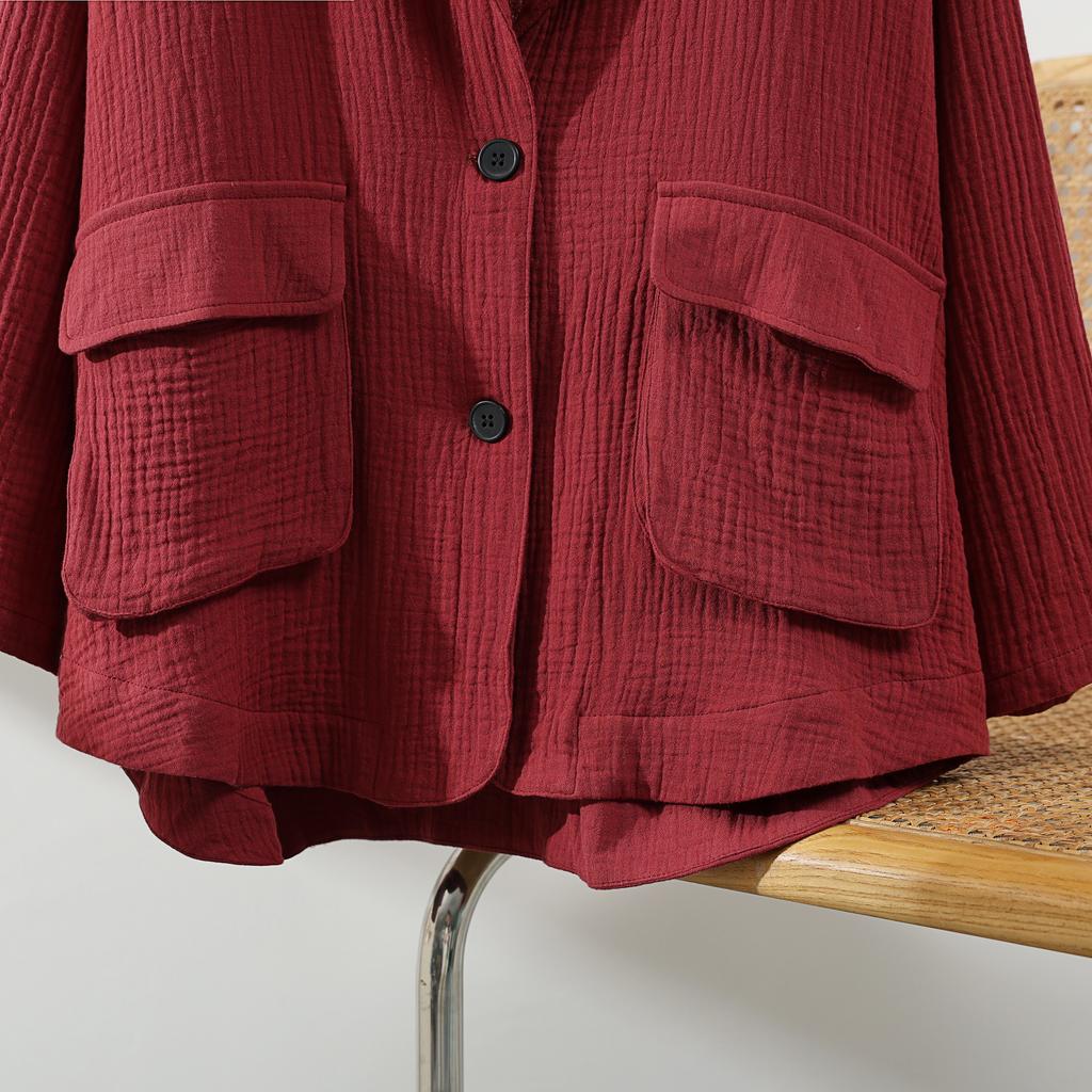 Dimanaf 2025 Plus Size Women New Autumn Linen Basic Jacket Casual Coat Solid Oversize Fashion Long Sleeve Vintage Loose Tops