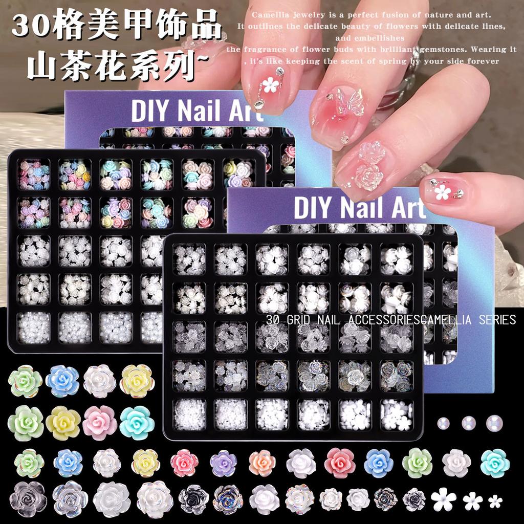 30 Grid Resin Bow Japanese Nail Jewelry Black And White Streamer Bow Three-Dimensional Simple Patch