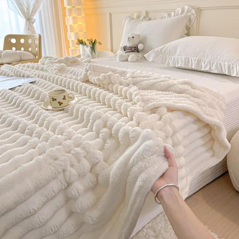 Легкая роскошь Однотонное Утолщенное Искусственный Кроличий Мех Плюшевый Диванный Плед Сезон Универсальный Толстый Теплый Кондиционер Накидка для Сна
