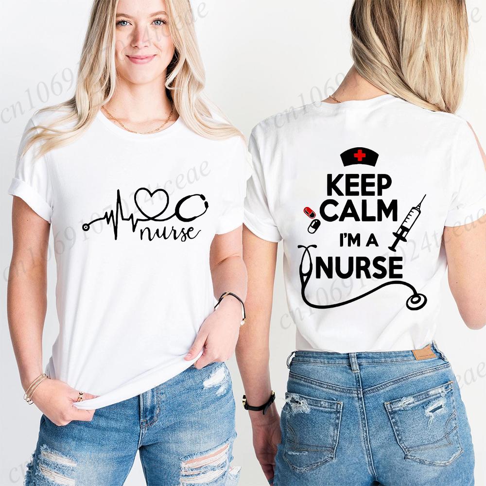 Keep Calm Nurse Print T-shirts Short Sleeve Black Women T-shirt Girl Vintage Tops Tee Shirt Female Harajuku Clothing Streetwear