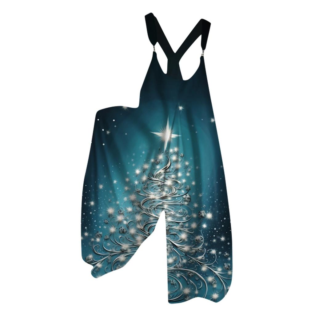 Женский рождественский комбинезон Small Fresh Star Christmas Tree Print Retro Jumpsuit