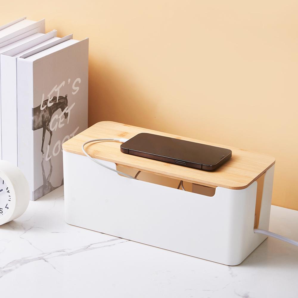 Черно-белый короб для организации кабелей с бамбуковой крышкой, органайзер для маскировки проводов для удлинителя