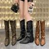 Fashion Woman Cowgirl Boots Fashion Slip On Ladies Elegant Square Heel Long Pipe Boots Shoes Retro Women's Winter Footwear 2024